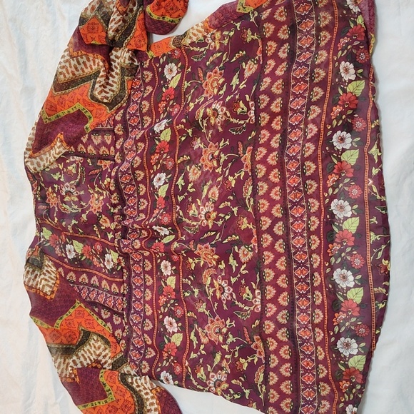 New Directions Peasant Blouse Size L Bohemian Mixed Print Fall Winter Casual - Picture 11 of 12